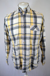 Vintage 90's white yellow grey Long Sleeve Chunky Check Shirt size medium